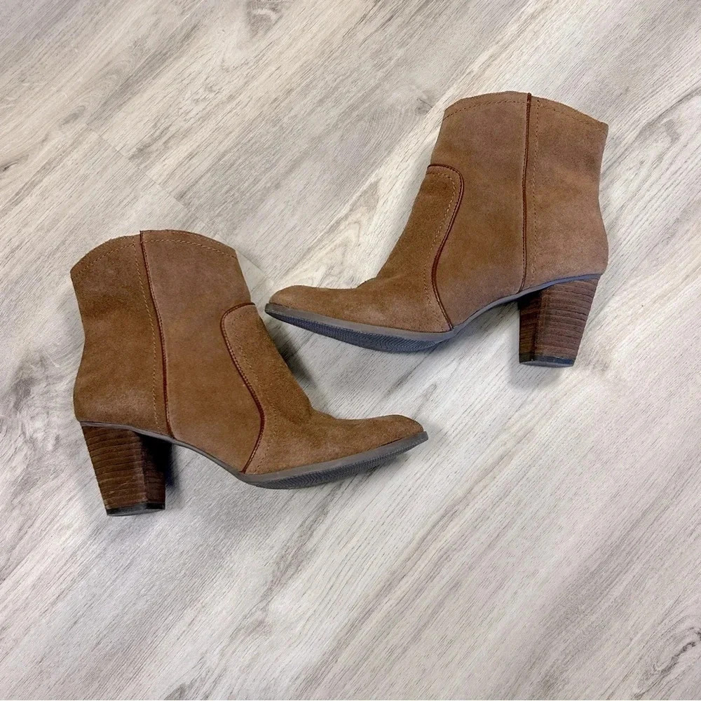 G.H. Bass Amanda Brown Suede Leather Closed Toe Side Zipper Heel Midi Short Boot